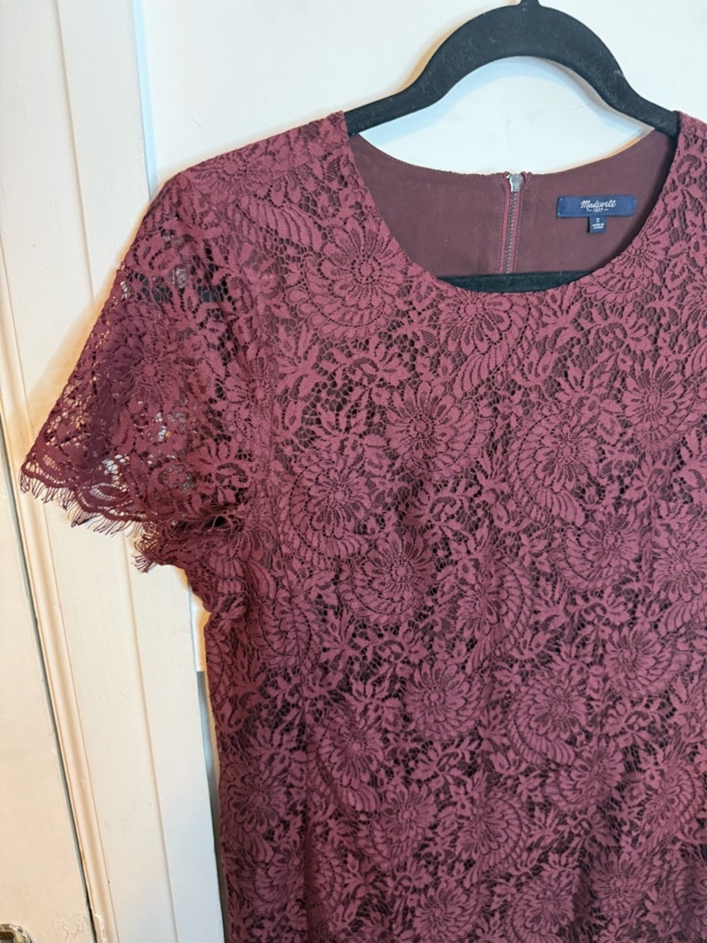 Madewell Burgundy Short Sleeve Floral Lace Shift Dress - Picture 6 of 6